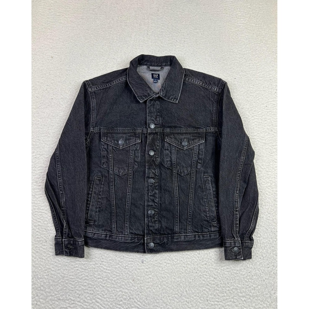 Gap Denim Jacket Youth XL Black Wash Trucker Button Front Pockets 12-13 Years